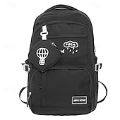 abordables Sacs à dos de Collège-Sac à dos d&#039;école noir pour adolescent avec motif patch et pochette – sac à dos élégant pour les collégiens et les lycéens, prêt pour la rentrée