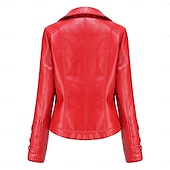 cheap Faux Leather Jackets-Women&#039;s Faux Leather Jacket Comfortable Full Zip Fashion Street Style Plain Outdoor Casual Daily Regular Turndown Regular Fit Long Sleeve Outerwear Black Red Green Spring Fall