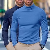 abordables t-shirts de base-T-shirt à manches longues pour homme, 2 pièces, col roulé, manches longues, blanc, noir, col pile, automne, hiver, printemps, automne, couleur unie, uni, quotidien, décontracté, style urbain, 2
