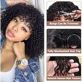 cheap Human Hair Capless Wigs-Curly Human Hair Wig With Bangs 100% Brazilian Human Hair Curly Wigs Scalp Full Machine Made Wig for Black Women L Curly Wigsn Human Hair Natural Color