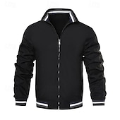 cheap Casual Jackets-Men&#039;s Lightweight Jacket Casual Jacket Vacation Daily Pocket Spring Fall Color Block Fashion Classic Stand Collar Regular Black White Navy Blue Orange Army Green Jacket