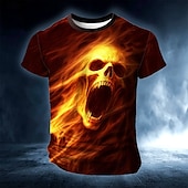 お買い得  ハロウィンTシャツ-Halloween 男性用 スカル 3D印刷 3D Tシャツ 半袖 Tシャツ 3Dプリント クルーネック シャツ 誇張された デザイナー ホラー パーティー ストリート カジュアル イエロー ブルー オレンジ 夏 春 オールシーズン 衣類 S M L XL XXL XXXL