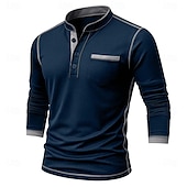 preiswerte Lässiges Henley-T-Shirt-Herren Henley Hemd T-Shirt Henley Oberteil Langarm Einfarbig Einfach Mode Designer Lässig Farbblock Knöpfe Henley Outdoor Lässig Täglich Sommer Frühling Herbst Schwarz Weiß Marineblau Henley T-Shirt