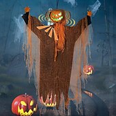 お買い得  ハロウィンの小道具の照明-4フィートのアニマトロニクスゴーストパンプキン、吊り下げ式回転ヘッドライトアップジャックパンプキンゴーストサウンドアクティブハロウィン屋外パーティー装飾、不気味な音付き、怖いお化け屋敷の小道具、庭、芝生用