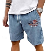 cheap Casual Shorts-Men's Shorts Summer Shorts Casual Shorts Corduroy Shorts Pocket Elastic Waist Drawstring National Flag Comfort Breathable Short Outdoor Vacation Sport Casual Black White