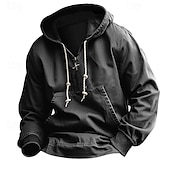 baratos hoodies básicos dos homens-Homens Tático Preto Azul Marinha Com Capuz Tecido Zip Up Bolso frontal Quarter Zip Tático Desportos e Ar livre Casual Roupa de rua Legal Roupa de Esporte Outono &amp; inverno Roupa Moletons Moletons