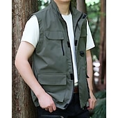 economico Gilet-Per uomo Gilet All&#039;aperto Quotidiano Moda Casual Primavera Autunno Tasca Poliestere Confortevole Semplice Cerniera Collo alla coreana Vestibilità regolare Nero Rosso Blu Cachi Gilet