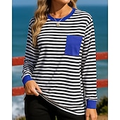 billiga Huvtröja &amp; Sweatshirt-Dam Tröja med pullover Casual Toppar Ficka Långärmad Överdelar Fritids- Höst Rand Mode Utomhus Joggning Löpning Sportkläder Sportkläder Rodnande Rosa Röd Marinblå