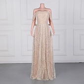 cheap Evening Dresses-Mermaid / Trumpet Evening Gown Elegant Dress Formal Prom Sweep / Brush Train Sleeveless Off Shoulder Lace with Pearls Sequin
