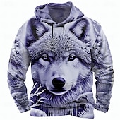 abordables Estampado animal-Hombre Lobo 3D Sudaderas Sudadera Sudadera Sudadera con capucha Cuello Barco Fresco Impresión 3D Discoteca Ropa de calle Blanco Azul Piscina Correa Otoño Invierno Diseñador