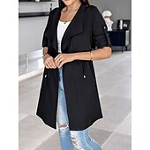 levne Trench Coaty-Dámské Neformální bunda Pohodlné Prodyšné Kapsy Módní Na běžné nošení Bez vzoru Dovolená ulice Ležérní Denní nošení Otevřený vepředu Standardní Přehnutý Běžný Dlouhý rukáv Svrchní oděvy Černá Khaki