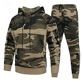 billige grunnleggende sweatsuits-Herre Hattetrøje Joggedress sweatsuit Militærgrønn Kakifarget Med hette Kamuflasje Farge 2 deler Sport &amp; Utendørs Daglig Ferie Polyester Gatemote Grunnleggende Fritid Vår Høst Klær Gensere Gensere