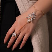 baratos Pulseiras-Mulheres Pulseiras Anéis Estilo vintage Formato de Folha Caído Precioso Vintage Moda Luxo Imitações de Diamante Pulseira de jóias Dourado Para Festa Rua Presente Noivado