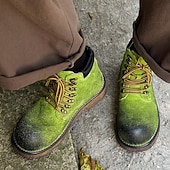 abordables Bottes de randonnée-Bottines à lacets en daim vert pour homme – chaussures de travail vintage pour l&#039;extérieur, idéales pour la randonnée automnale, le jardinage et le quotidien