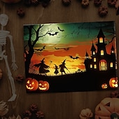 cheap Halloween Wall Tapestries-Halloween LED Canvas Wall Art LED Lighted Up Wall Decor 2AA Battery Operated Lighted Canvas Print LED Light Kitchen Bedroom or Home Decor Waterfall