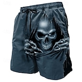お買い得  レトロビンテージ &amp; 倫理-男性用 スカル 死 スイムトランク スイムショーツ ボードショーツ ミディアムウエスト ダークパンクゴシック 祝日 ストリートウェア サイドポケット メッシュライニング 伸縮性のあるドローストリングウエスト デザイナー 衣類