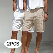 economico Classico-Per uomo Shorts Shorts di Lino Shorts eleganti Pantaloncini Estivi Shorts da Spiaggia Tasca Bottoni Gamba Dritta Semplice Comodità Traspirante Lunghezza al ginocchio Casuale Quotidiano Ferie Vacanza