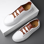 preiswerte Sneaker für Herren-weiße Freizeit-Sneaker für Herren mit braunen Akzenten bequeme Alltagsschuhe für Büro und Reisen