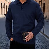 preiswerte Klassisches Poloshirt für Herren-Herren Golfshirt Arbeit Lässig Revers Langarm Mode Bequem Einfach Knöpfe Frühling &amp; Herbst Cachi scuro Schwarz Weiß Marineblau Militßrgrün Grau Golfshirt