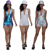 levne oblečení-Kovový 80. léta Lesklý latexový patent One Piece Šaty s kraťasy PU kůže Pevná barva Maškarní kostým Dámské Karnevalový kostým Karneval Plesová maškaráda Párty Pride Parade Měsíc hrdosti Dospělé