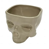 billige Halloween-menneskeskallebolle for å spise matsikker skjeletthode pastabolle bærbar frokostblandingbeger hjemmebar godteriservering &amp;punch dispenser retro gotisk bordplate ornament goth spisebord midtpunkt