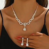 preiswerte Schmucksets-Brautschmuck-Sets 2 Zirkon Imitationsdiamant 1 Halskette Ohrringe Damen Mode Süß Lieblich Ausgehöhlt Liebe Kostbar Diamant Wassertropfen Schmuck-Set Für Hochzeit Geschenk Täglich