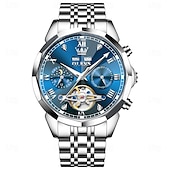 abordables Relojes mecánicos-OLEVS Hombre Relojes Mecánico Al Aire Libre Moda Reloj Casual Reloj de Muñeca Cuerda Automática Pantalla de fase lunar Luminoso Calendario perpetuo Acero Reloj