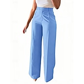 economico gamba larga e vita alta-Per donna Gamba larga Pantaloni Eleganti Pantaloni Moda Lunghezza intera Naturale Semplice Tasche Laterali Comodo Traspirabilità Ufficio / Carriera Affari Nero Bianco Giallo Rosa Primavera Autunno