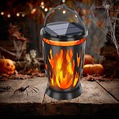 abordables Halloween al Aire Libre-1 linterna solar impermeable con forma de llama intermitente para exteriores, para Halloween y Navidad, con 28 luces LED, ideal para patio, jardín, césped, camino, terraza, luz colgante decorativa