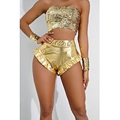 preiswerte Unterteile-Retro Vintage 1980er Glänzend Metallisch Shorts Hotpants Disco Einfarbig Kostüm Damen Karnevalskostüm Karneval Club Pride Parade Pride-Monat Erwachsene Shorts