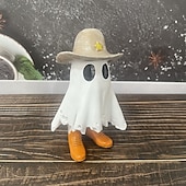 cheap Figurines &amp; Ornaments-Halloween Cowboy Cute Ghost Decoration Resin Figurine, Spooky Resin Sculpture Decor, Small Desktop Statue for Home, Office, Party Decoration