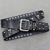 お買い得  メンズのベルト-男性用 ベルト 自動バックル クイックリリース 真皮 合金 パンク 耐久 調整可能 スカル ブラック アウトドア 日常 ウエストベルト