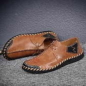 billige Sneakers til herrer-Herre Fritidssko for menn Håndlagde sko Gange Fritid Mikrofiber Bekvem Sklisikker Pustende Snøring Vin Svart Brun Sommer Vår