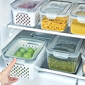 cheap Kitchen Utensils &amp; Gadgets-6-Pack BPA-Free Polypropylene Food Storage Containers with Lids, Stackable Refrigerator Organizer Bins with Drain Tray for Fruits, Vegetables, and Dry Goods, Versatile Kitchen Storage System Ideal for Camping and Dining