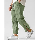 baratos Clássico-Homens Calças de linho Calças Calça verão Calças de praia Cintura elástica Com Cordão Tecido Conforto Respirável Mimolet Ao ar livre Casual Diário Férias Moda Branco Verde Tropa Sem Elasticidade
