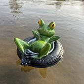 abordables Statues-Figurine de grenouille et de tortue en résine dans un canoë, ornement flottant, figurine d&#039;animal flottant réaliste avec des yeux jaunes, cadeaux idéaux pour le jardin, la piscine ou la rivière