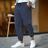 abordables Día festivo-Hombre Pantalones de lino y algodón Pantalones deportivos Pantalones de Deporte Persona que practica jogging Pantalones Bolsillo Cintura elástica Correa A Rayas Comodidad Deporte Diario Moda Casual