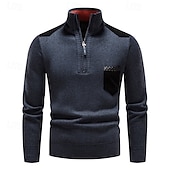 baratos suéter pulôver masculino-Homens Suéter Pulôver suéter Suéter com zíper de um quarto Estriado Tricotar Tops regulares Tricotado Corte Justo Tecido Gola Alta Roupa de Malha Moderna Casual Roupa Diária Roupa Outono Inverno Azul