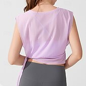 baratos Yoga Tops-Mulheres Camisa curta de treino Top de ioga Secagem Rápida Respirável Sem Manga Esportes Côr Sólida Blusas Para Academia Esportivo Pilates Roupas Esportivas