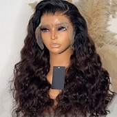 economico Parrucche lace front capelli veri-Capelli umani 5x5 Chiusura 13x4 Fronte in Pizzo Parrucca Riga Libera Capelli brasiliani Ondulato Marrone Parrucca 130% 150% Densità dei capelli con Capelli di Bambino Capelli schiariti 100% Vergine