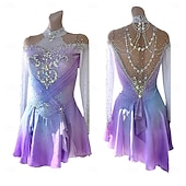 abordables Robes de Patinage Artistique-Robe de patinage artistique Femmes Fille Patinage Robe Violet Trou de pouce Vernis à gel Halo Haute Élasticité Professionnel Compétition Tenue de Patinage Chaleur Thermique cristal pailleté manche