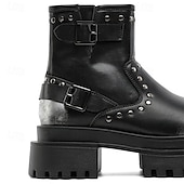 abordables Chaussures pour Hommes-Bottines noires à boucle épaisse pour homme – Bottes de combat à plateforme punk rock pour la mode gothique et le streetwear d&#039;automne