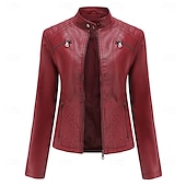 economico Giacche in finta pelle-Per donna Giacca in Ecopelle Confortevole Tasca Cerniera completa Moda Stile da Strada Semplice All&#039;aperto Casual Quotidiano Regolare Collo alla coreana Vestibilità regolare Manica Lunga Capispalla