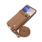 economico Cover Samsung-telefono Custodia Per Samsung Galaxy Z Flip 7 Z Flip 6 Z Flip 5 Z Flip 4 Copertura Posteriore con Cordino Cavalletto Slot per Carte Retrò TPU Pelle PU