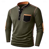 cheap Casual Henley Tee-Men&#039;s Waffle Henley Shirt Tee Long Sleeve Solid Color Plain Fashion Designer Casual Color Block Buttons Henley Outdoor Casual Daily Summer Fall Winter Black Navy Blue khaki Henley T-Shirt