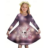 halpa 3D Shining Vision -mekko-Tyttöjen 3D Kani Mekko Pitkähihainen Kesä Kevät Loma Päivittäin Pyhäpäivä Prinsessa Kaunis Makea Lapset 4-12 vuotta Rento mekko A linjainen mekko Polvipituinen Normaali