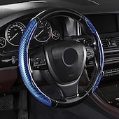 abordables Servicio de Vehículo-Funda antideslizante de silicona y fibra de carbono para volante de coche, ajuste universal, elegante, antideslizante, con agarre suave, para la decoración interior del coche y un cómodo accesorio de conducción.