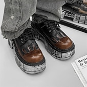 ieftine Cizme de motociclism-Pantofi Oxford cu platformă gotică pentru bărbați, cu flăcări – pantofi cu talpă groasă în stil punk pentru cosplay, Halloween și streetwear