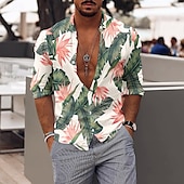olcso Ocean Print-Férfi Horgony Trópusi növények Ing Hawaii ing Aloha ing Rövid ujjú Ing Térfogatcsökkenés Szüret Tropikus Sportok Utca Hétköznapi Hawaii Fekete Sárga Fekete / Barna S M L
