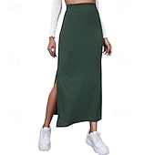 voordelige Effen rokken-Dames Rok Casual Maxi Medium taille Rokken Effen Gespleten punten Micro-elastisch Vakantie Straat Zwart Rood Licht Bruin Bruin Zomer Polyester